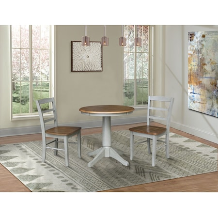 International Concepts 30 in. Round Top Pedestal Dining Table with 2 Madrid LadderBack Chairs - 3 Piece Dining Set K41-30RT-27B-C2-2
